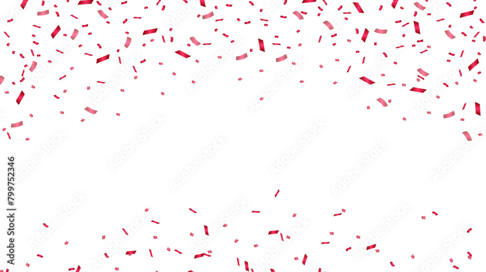 Falling shiny red confetti design. Celebration background template with red ribbon decoration. Vector illustration