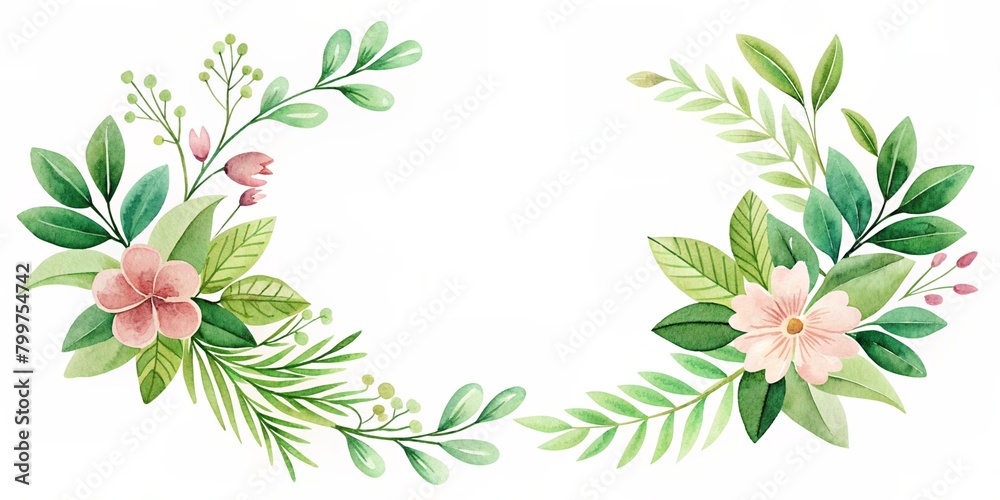watercolor green leaves on white background with copy space area for text watercolor green leaves on white background with copy space area for text