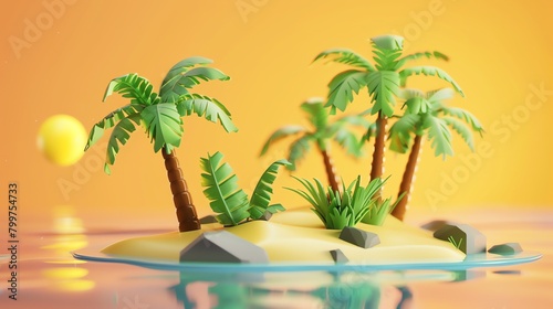 3D render mini island illustration 16K cute landscape aspect ratio 2:1