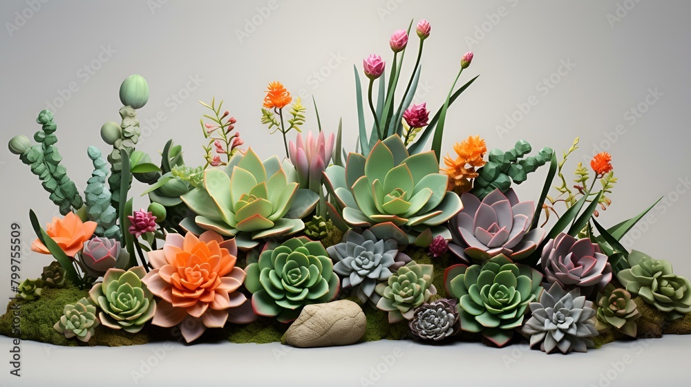 A photo of a pentagonshaped succulent arrangement in a concrete planter