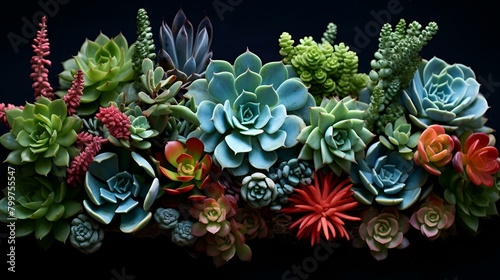 Whimsical arrangement of succulents and botanical elements