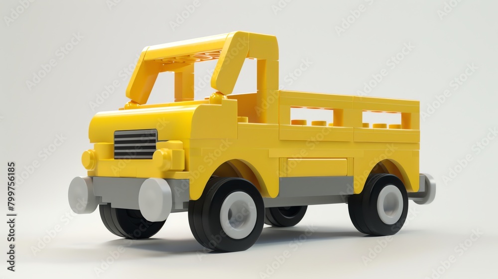 3D render lego plastic roller truck color yellow aspect ratio 2:1