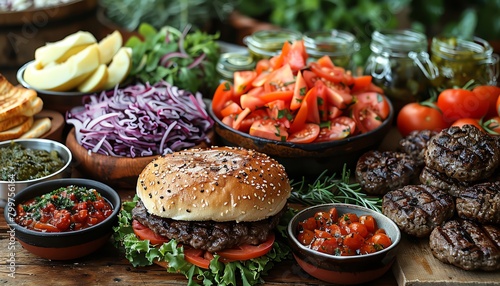 Hosting a backyard barbecue with a buildyourown burger station, featuring a variety of toppings and sides