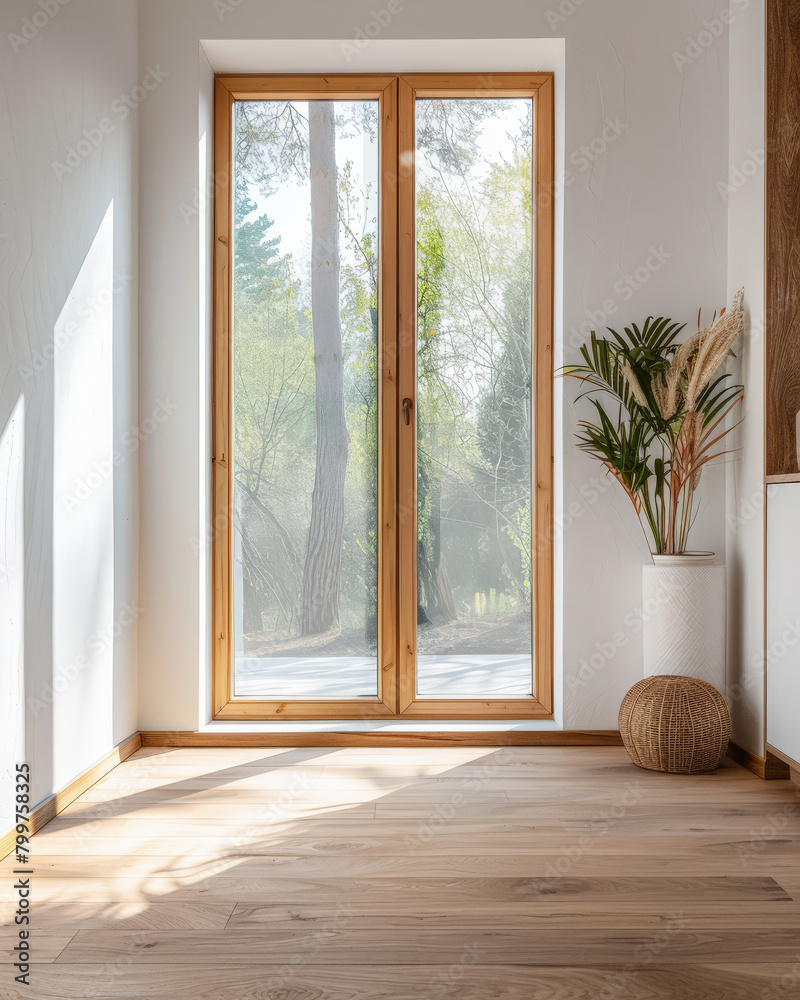 Fototapeta premium Minimalist interiors design composition with natural lighting coming from a window.