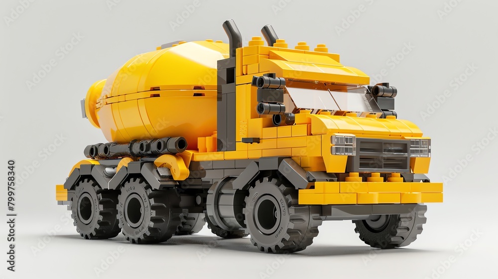 3D render lego plastic cement truck color yellow aspect ratio 2:1 yellow colors
