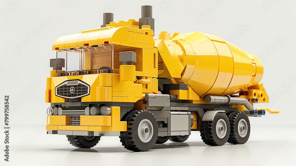3D render lego plastic cement truck color yellow aspect ratio 2:1 yellow colors