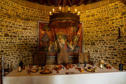Medieval kings' banquet at the castle of Fougeres. Brittany region, Ille et Vilaine department, France photo