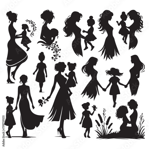 Silhouette set of mother and daughter