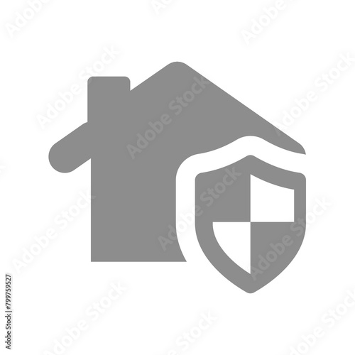 Home security or insurance icon. House and shield symbol.