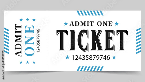 Admit one and Ticket sample. Cinema, theater, casino, concert, game, party, event, festival gold ticket, Invite ticket for casino club, Vector illustration.