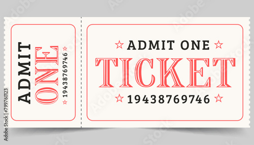Admit one ticket design template. Concert, party or festival ticket design template. Ticket isolated on gray background