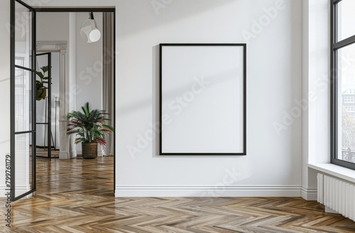 Elegance in Minimalism  Black Framed Poster Art on Empty Wall