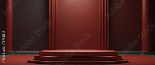 Abstract red studio background for product presentation. Backdrop with shadows of window for display product.