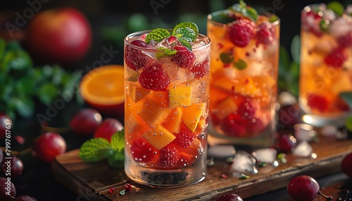 A refreshing summer drink with fruit and ice photo