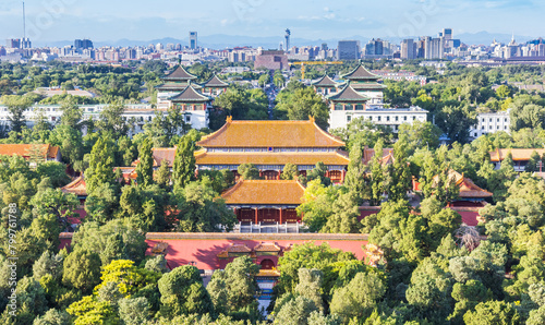Historic buildings of the Jingshan Park in Beijing, China photo