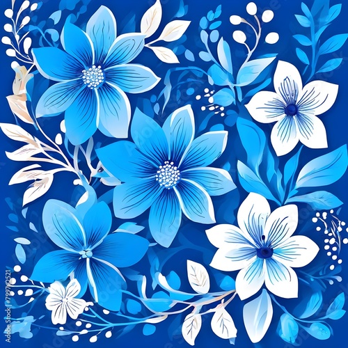 vector illustration of a floral pattern on blue background, Ai Generated