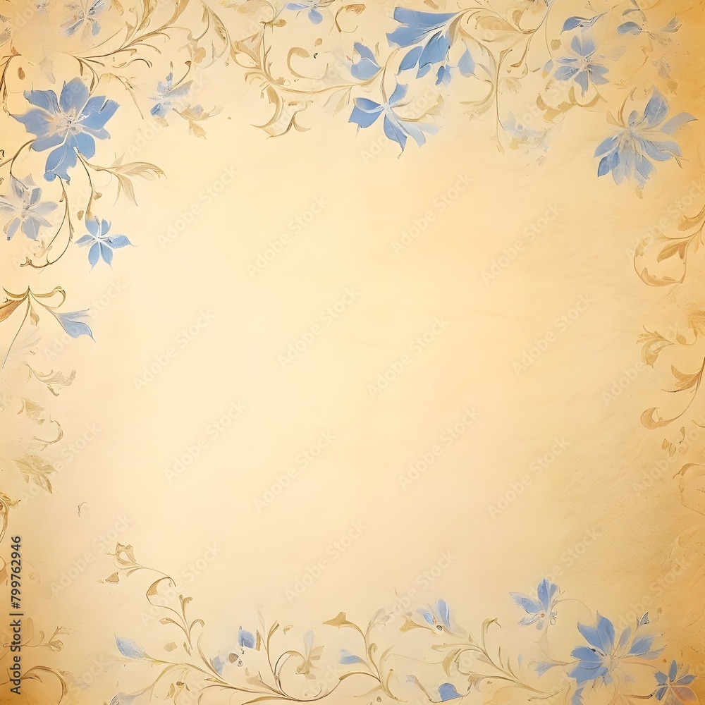  soft blue color beige background parchment with a thin barely noticeable floral ornament wallpaper, Ai Generated