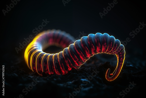 A long, twisted, red and black creature with a glowing, fiery tail