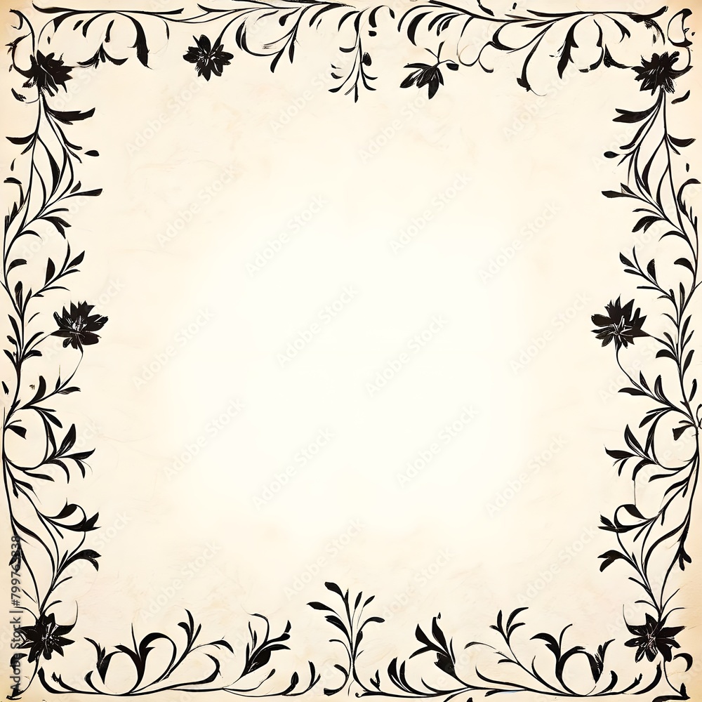 Obraz premium soft black color floral frame on white background, Ai Generated