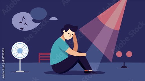 A fan sitting by themselves looking introspective and lost in thought trying to process the mix of emotions they felt during the concert.. Vector illustration