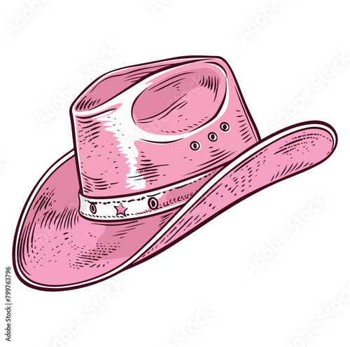 Female pink cowboy hat illustration Cowboy girl hat