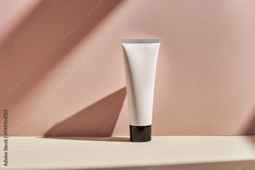 Elegant Skincare Tube on Pastel Pink Background with Shadows Elegant Skincare Tube on Pastel Pink Background with Shadows