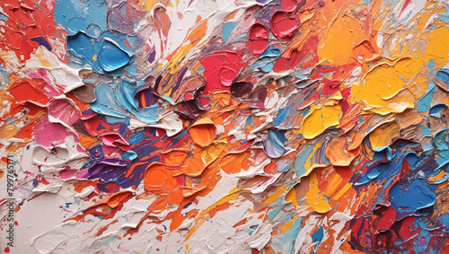Abstract painting with bright colors and a textured surface