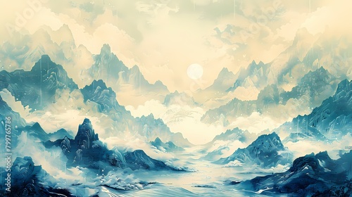 Ink painting landscape painting illustration poster background © jinzhen