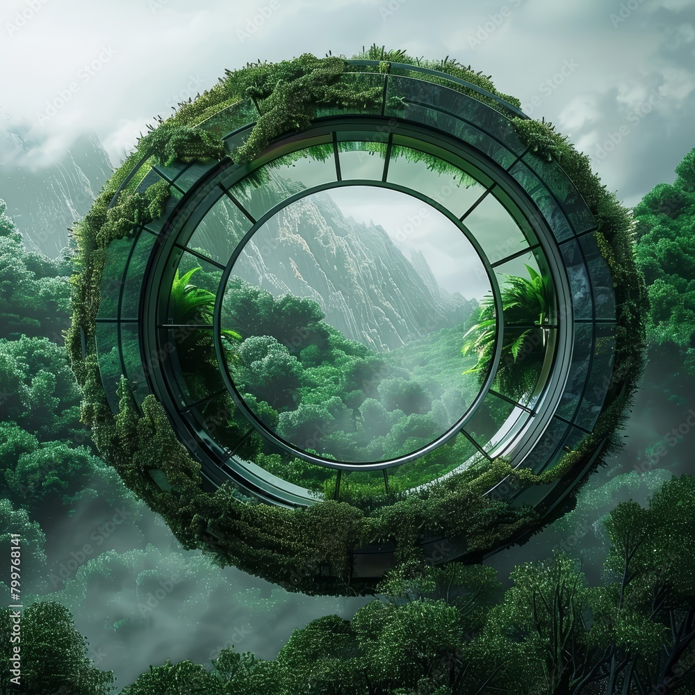 Obraz premium Design a futuristic and visually engaging art piece that conveys the message of supporting green business growth through sustainable investment practices, emphasizing the role of finance in driving po