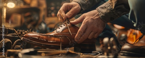 Every stitch a skilled hand fixes on a shoe is like brass in an orchestra, the bass resonating with quality, business concept photo