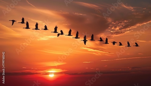 Each wingbeat of a migrating bird charts a course guided by instinct and the magnetic pull of the earth, a natural phenomenon of precision and endurance, background concept photo