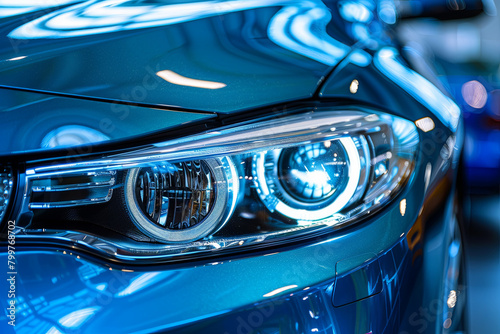 Macro view of modern blue car xenon lamp headlight  © Fabio