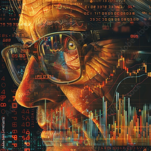A creative digital illustration of a stockbroker s dream filled with charts and data photo