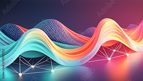 A stunning 3D abstract design featuring vibrant neon colors interwoven into a complex mesh photo