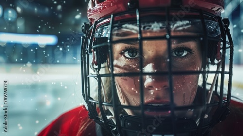 close-up female ice hockey player