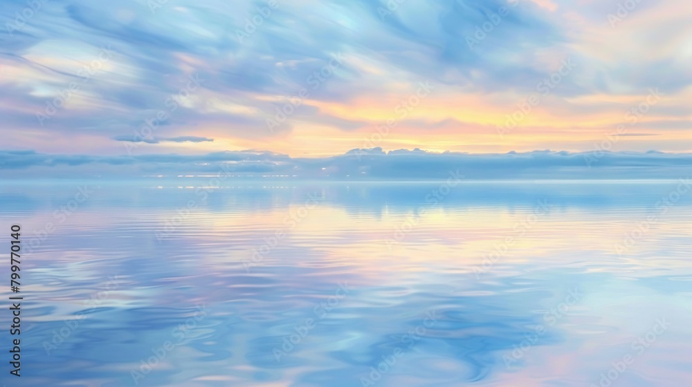 Tranquil scene of a smooth water surface reflecting serene sky colors at dawn embodying peace and stillness Tranquil scene of a smooth water surface reflecting serene sky colors at dawn embodying peace and stillness