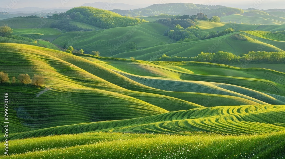 Soothing landscape of rolling hills with organic undulating forms captured in a serene moment that embodies relaxation Soothing landscape of rolling hills with organic undulating forms captured in a serene moment that embodies relaxation