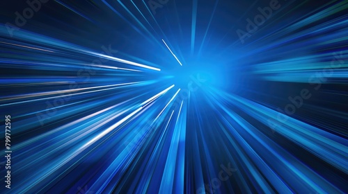 Digital science futuristic technology light rays stripes lines with blue light background ,Abstract image of fast-moving light streaks in blue and white over a dark background