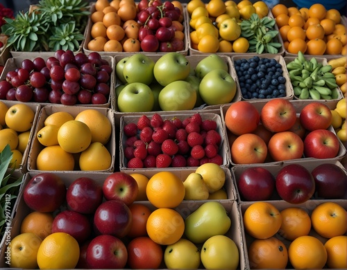Vibrant and Colorful Display of Fresh Fruits at a Local Farmer s Market.