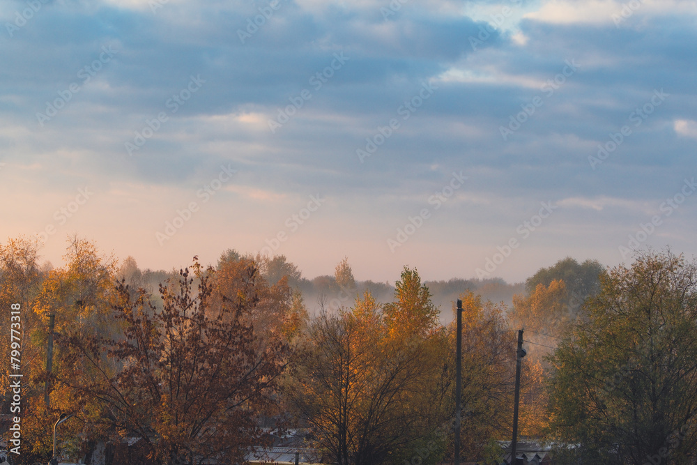 autumn landscape yellow trees with blue clouds autumn landscape yellow trees with blue clouds