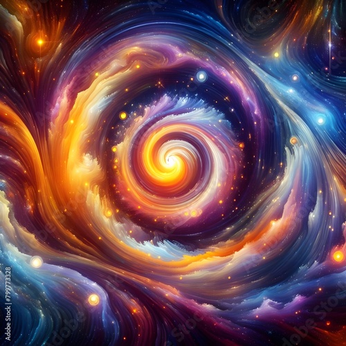 Celestial Swirl  abstract colorful shapes swirling and converging in a cosmic Display photo