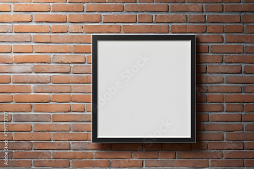 Blank white billboard on a grunge brick wall.copyspace for your text on brick wall indoors, mockup Display product background