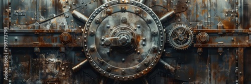 A symbol of strength and protection, the imposing presence of a secure bank vault door