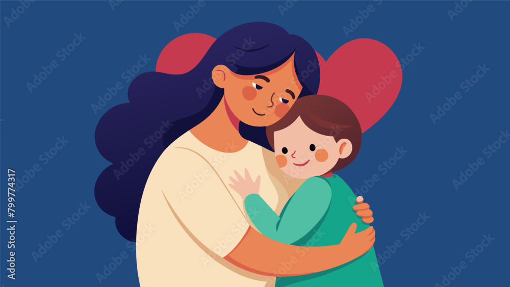 A mother and her child sharing a hug focusing on the physical sensations and expressing love and connection through touch.. A mother and her child sharing a hug focusing on the physical sensations and expressing love and connection through touch..