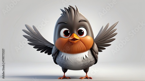3d Cute illustration American Robin bird logo  on white background