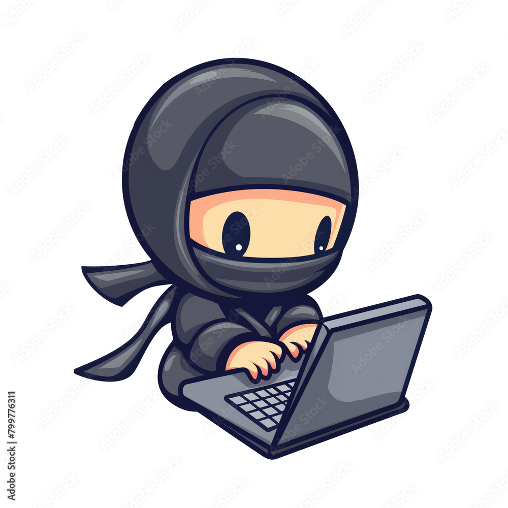 Cute cyber ninja using laptop