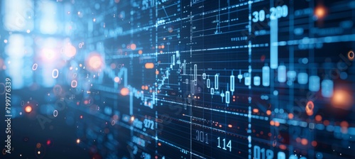 Candlestick data on display screen. Finance business economy market visualization. Generative AI technology.	