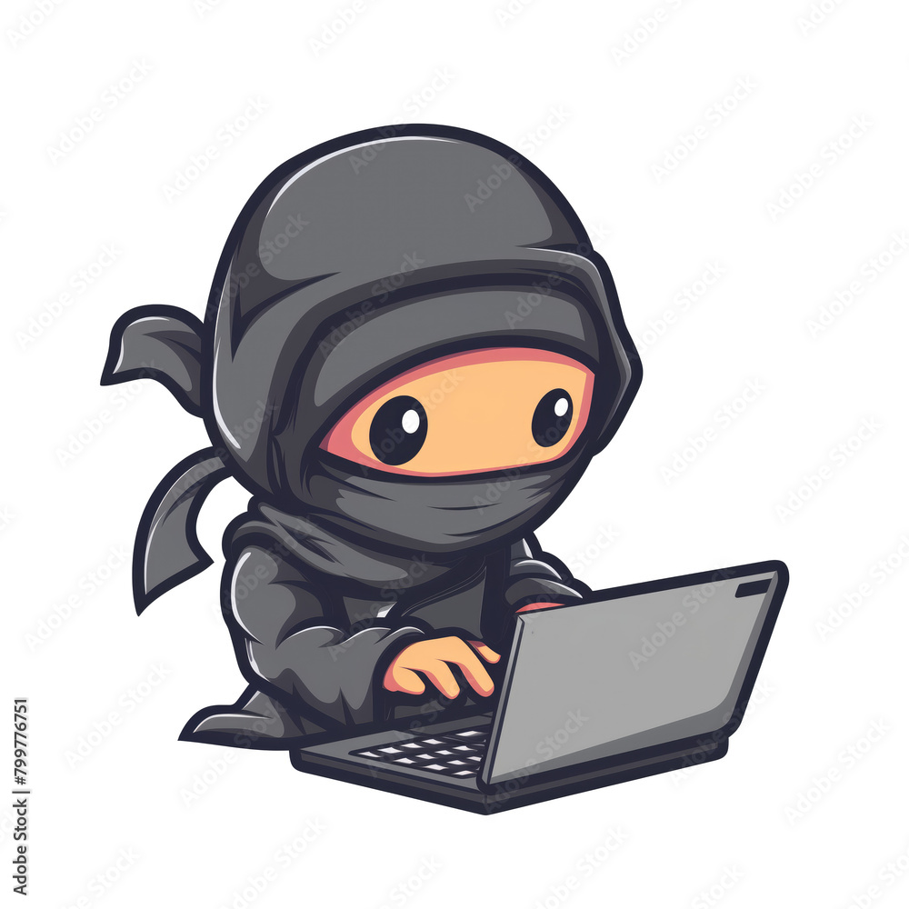Cute ninja hacker using a laptop Cute ninja hacker using a laptop