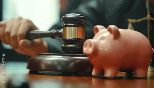 Debt Dilemma:Hesitation Between Gavel and Piggy Bank Depicts Financial Struggle