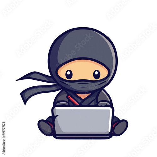 Illustration of ninja using a laptop